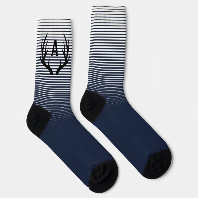 Dad Initial Socks Deer Antlers Crew Socks (Right)