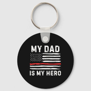 Dad Is My Hero Firefighter Red Line American Flag Keychain