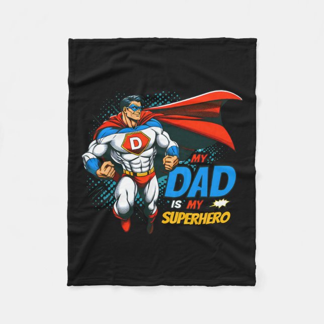 Dad Is My Superhero Kids Cool Father's Day Comic L Fleece Blanket (Front)