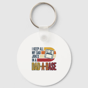 Dad Joke Dad-A-Base Retro Funny Father Vector Desi Keychain
