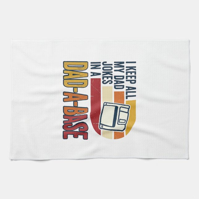 Dad Joke Dad-A-Base Retro Funny Father Vector Desi Kitchen Towel (Horizontal)
