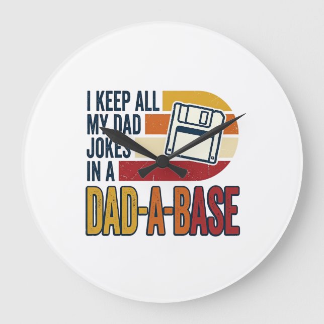 Dad Joke Dad-A-Base Retro Funny Father Vector Desi Large Clock (Front)
