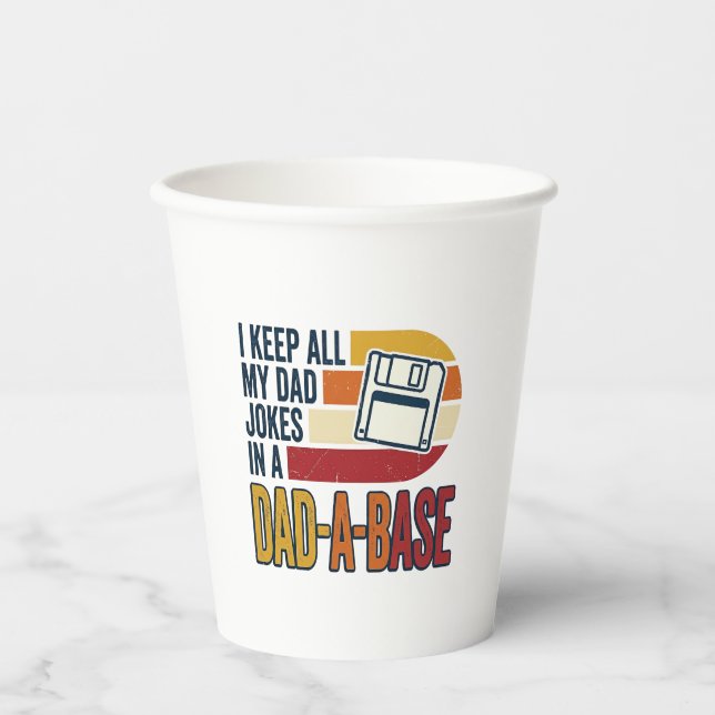 Dad Joke Dad-A-Base Retro Funny Father Vector Desi Paper Cups (Front)