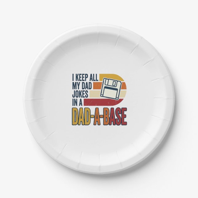 Dad Joke Dad-A-Base Retro Funny Father Vector Desi Paper Plate (Front)