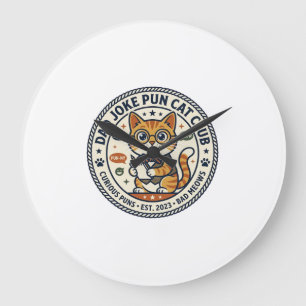 Dad Joke Pun Cat Cat Graphic Tee Art - Dad Joke Pu Large Clock