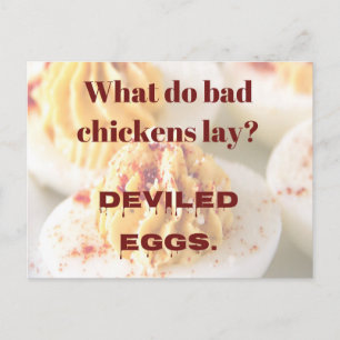 Dad Joke: What do bad chickens lay? Postcard