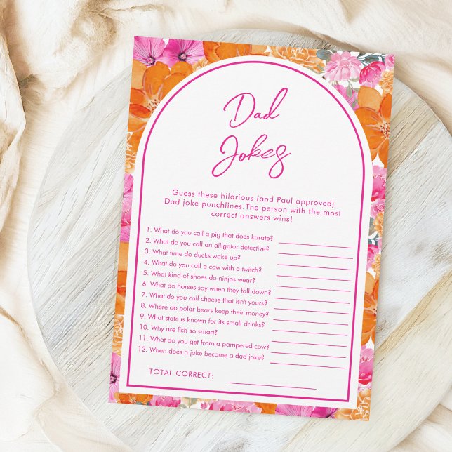Dad Jokes Pink & Floral Baby Shower Game Invitation (Creator Uploaded)