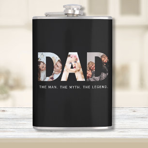 Dad legend gift with 3 photo collage  hip flask