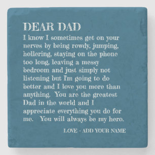Dad Letter From Teen Daughter Blue Personalized Stone Coaster
