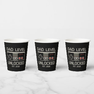 Dad Level Unlocked 2026 Soon to Be Gamer Daddy Paper Cups