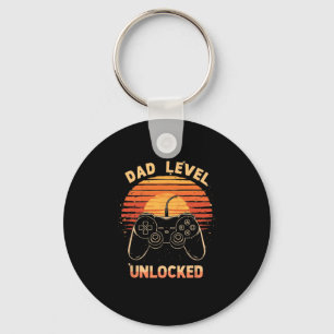 Dad Level Unlocked Funny Retro New Dad Gamer Keychain