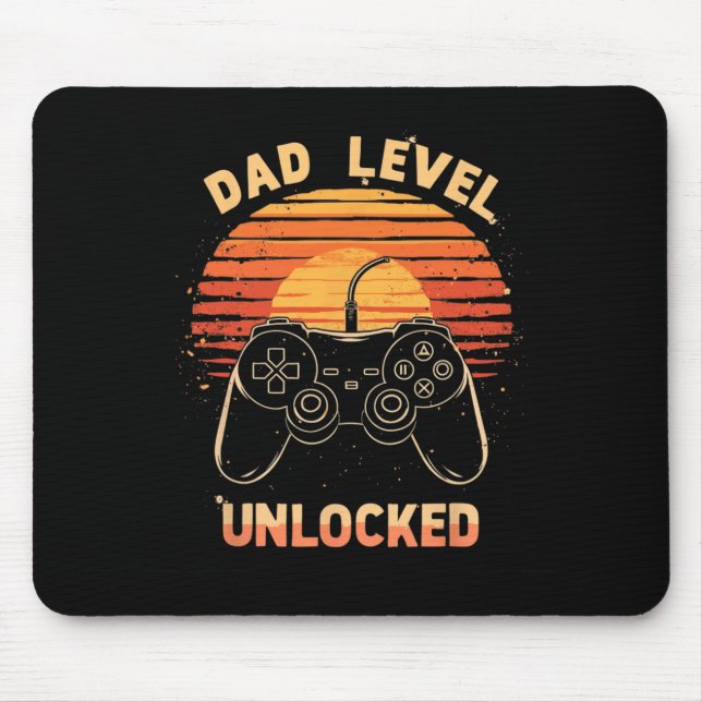 Dad Level Unlocked Funny Retro New Dad Gamer  Mouse Pad (Front)