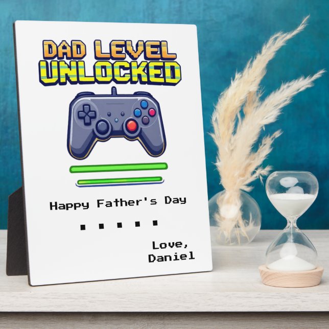 Dad Level Unlocked | Gamer Dad First Father's Day Plaque (Side)