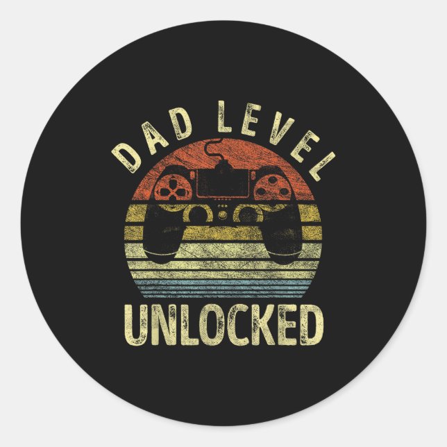 Dad Level Unlocked, Gaming Dad Video Gamer Dad, Fu Classic Round Sticker (Front)