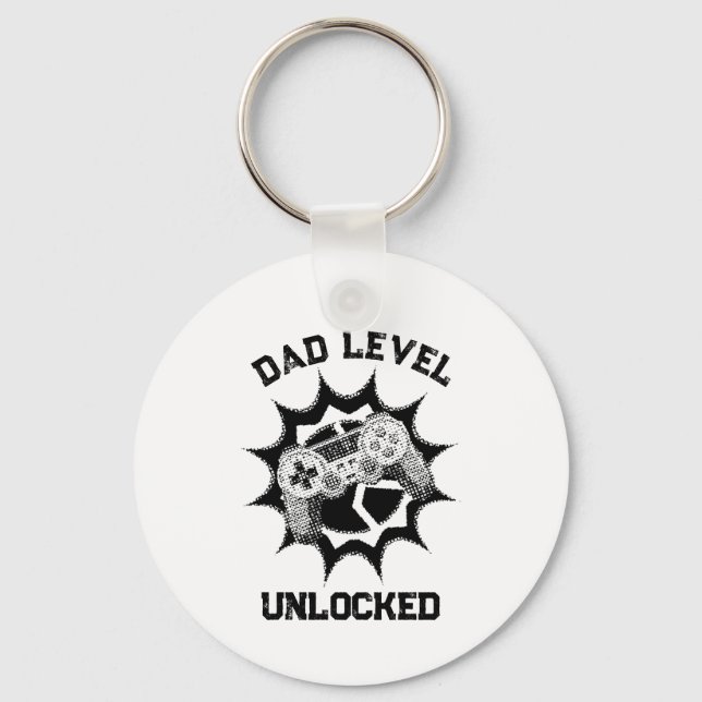 Dad Level Unlocked Retro Gamer Quote Keychain (Front)