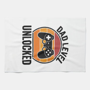 Dad Level Unlocked Vintage Gamer Shirt Design_1 Kitchen Towel
