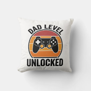 Dad Level Unlocked Vintage Gamer Shirt Design_1 Throw Pillow
