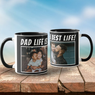 Dad Life is the Best Life 2 Photos Father Black Mug