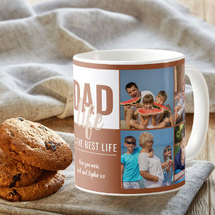 Dad Life Quote 8 Photo Collage Burnt Orange Coffee Mug