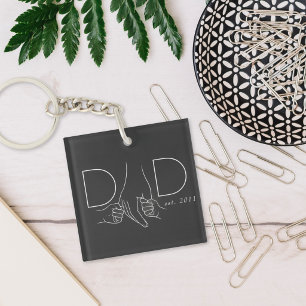 Dad Line Art Father Child Photo Design Keychain