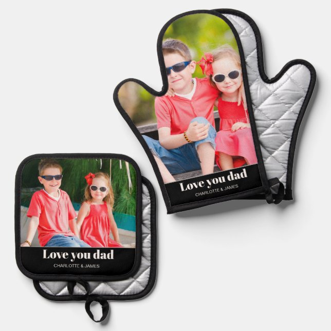 Dad Love You Photo Oven Mitt & Pot Holder Set (Front/Back)