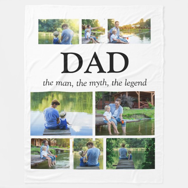 Dad Man Myth Legend 8 Photo Collage   Fleece Blanket (Front)