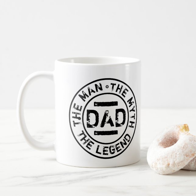 Dad Man Myth Legend Grunge Stamp Father's Day  Coffee Mug (With Donut)
