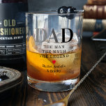 Dad Man Myth Legend Whiskey Glass<br><div class="desc">Discover a meaningful father's day gift with a touch of class. Our personalized whiskey glass, etched with the text 'Dad, the man, the myth, the legend, ' and accompanied by a heartfelt red heart and your children's names, is the perfect way to honour the superhero in your life. Toast your...</div>