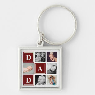 Dad Maroon Custom Photo Collage Keychain