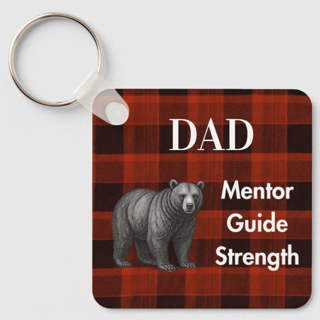 Dad Mentor Guide Strength & Heart Bear red plaid Keychain (Front)