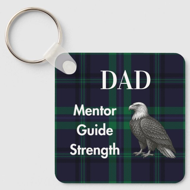 Dad Mentor Guide Strength & Heart Eagle b-g plaid Keychain (Front)