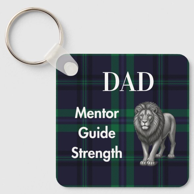 Dad Mentor Guide Strength & Heart Lion b-g plaid Keychain (Front)