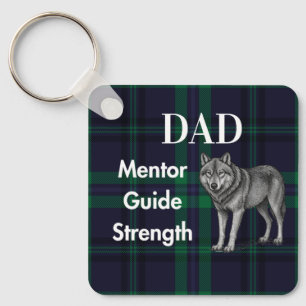 Dad Mentor Guide Strength & Heart Wolf b-g plaid Keychain