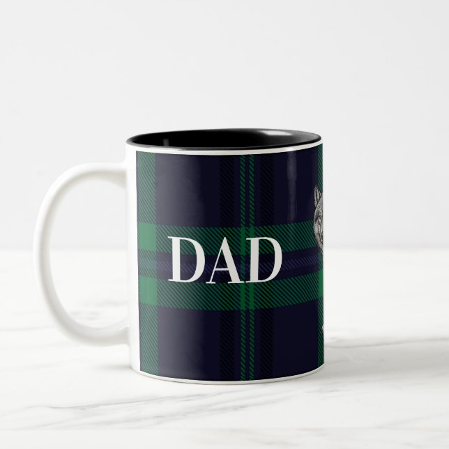 Dad Mentor Guide Strength & Heart Wolf b-g plaid Two-Tone Coffee Mug (Left)