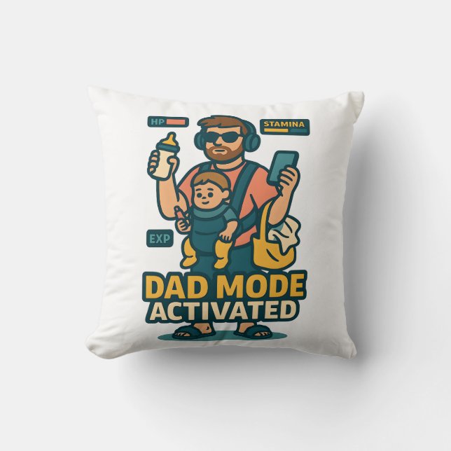 Dad Mode Activated - Gamer Style Parenting Throw Pillow (Front)
