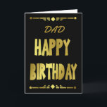 Dad Modern Black Gold Happy Birthday Card<br><div class="desc">A modern black and gold masculine typography birthday card with polygon borders at the top and bottom. A lovely way to send your birthday wishes to your Father. The card can be customized by changing the title to Father , Papa, Father-in-law, Stepdad, Uncle, Son or even just add a name....</div>