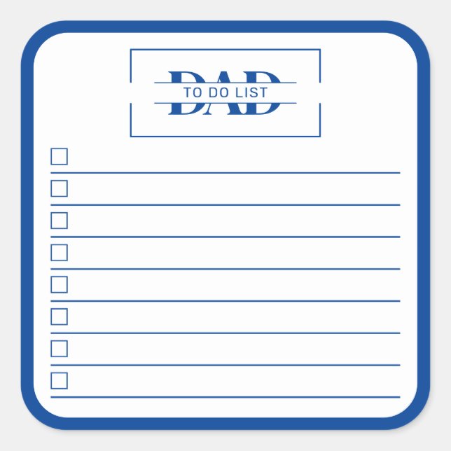 Dad Modern Blue Monogram 3" To Do List Square Sticker (Front)