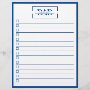 Dad Modern Blue Monogram 8.5" x 11" To Do List Flyer