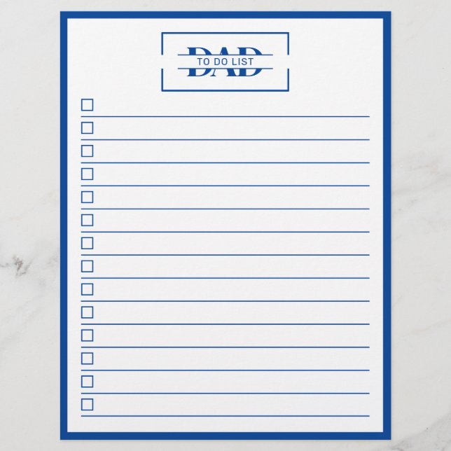 Dad Modern Blue Monogram 8.5" x 11" To Do List Flyer (Front)