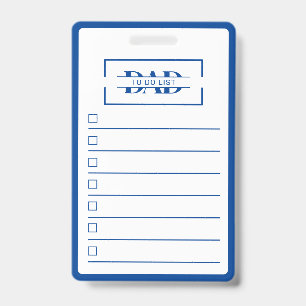 Dad Modern Blue Monogram To Do List Badge