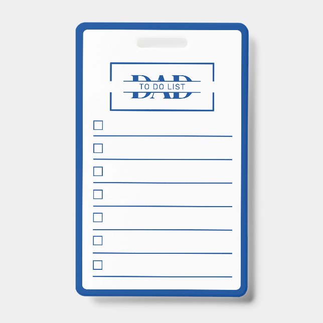 Dad Modern Blue Monogram To Do List Badge (Front)