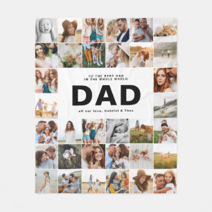 Dad modern multi photo fathers day black white fleece blanket