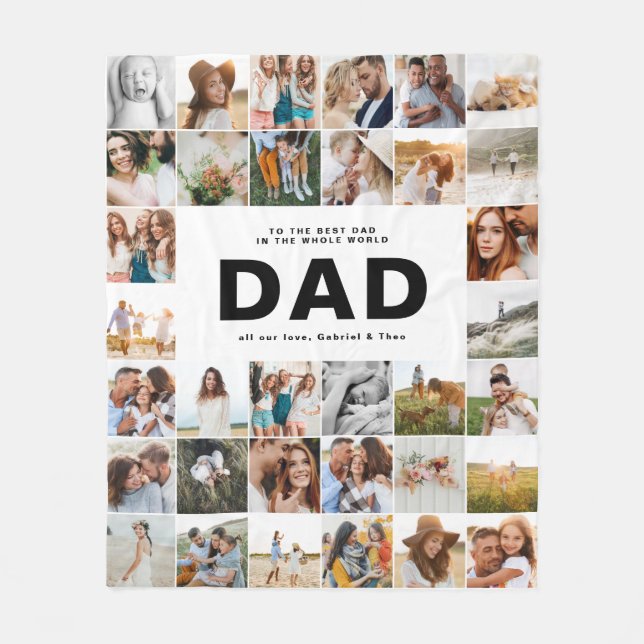 Dad modern multi photo fathers day black white fleece blanket (Front)