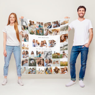 Dad modern multi photo fathers day black white fleece blanket
