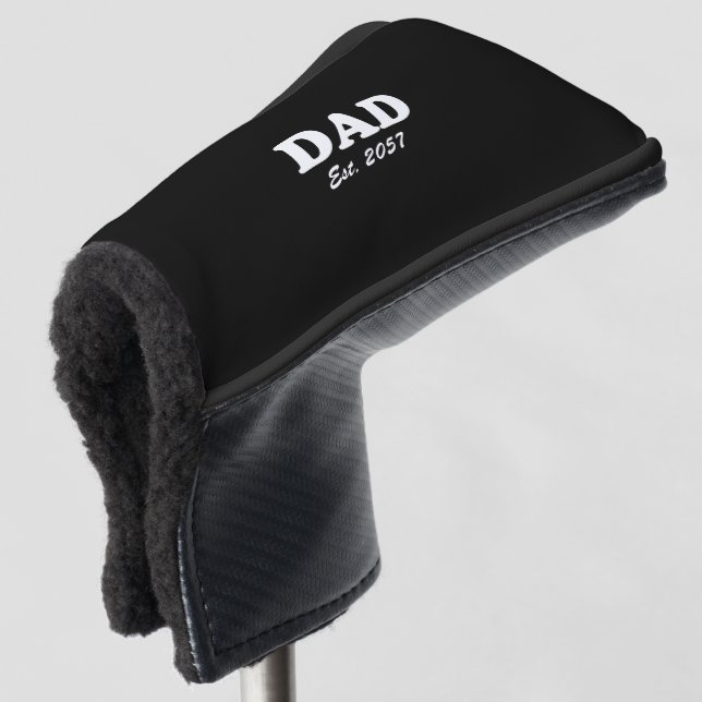 Dad modern typography Custom Est date black Golf Head Cover (3/4 Front)