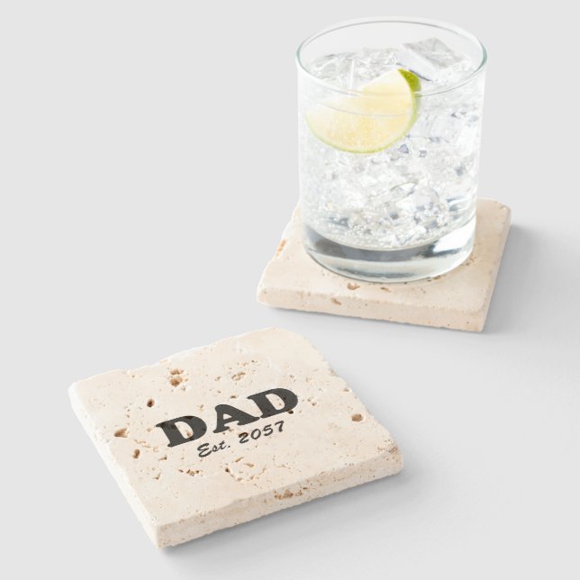 Dad modern typography custom established date stone coaster (Side)