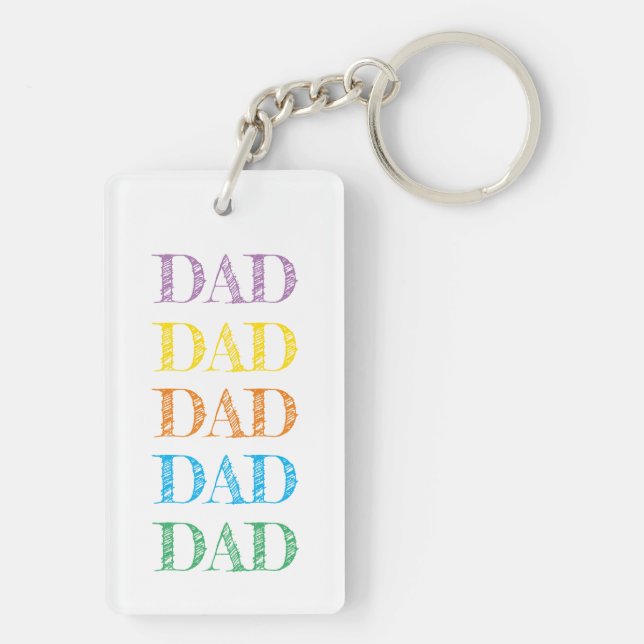 DAD Modern Typography Rainbow Colours Fathers Day  Keychain (Back)