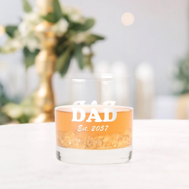 Dad modern white typography custom est date  whiskey glass (Insitu (Wedding))