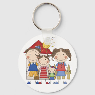 Dad, Mom, Big Sister, Little Brother Family Keychain
