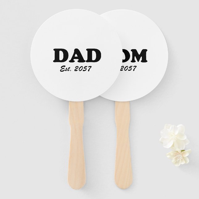 Dad Mom custom est date baby shower party game Hand Fan (Front and Back)